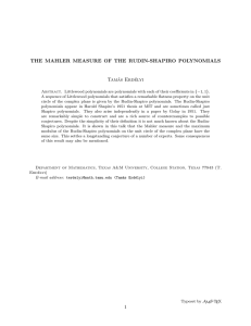 THE MAHLER MEASURE OF THE RUDIN-SHAPIRO POLYNOMIALS Tam´ as Erd´ elyi