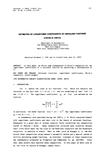 UNIVALENT FUNTIONS LOGARITHMIC COEFFICIENTS OF ESTIMATES OF