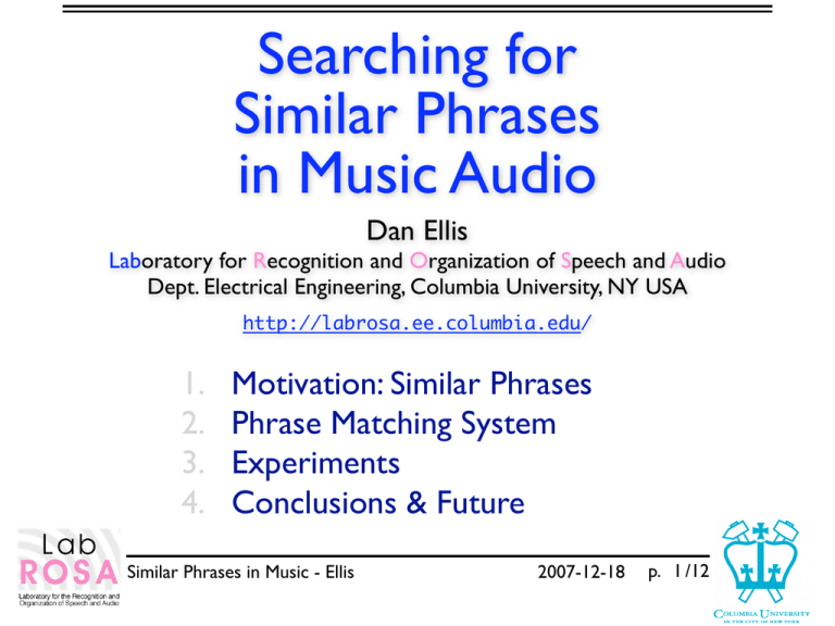 Searching For Similar Phrases In Music Audio Dan Ellis