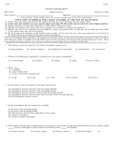 77777 PHYSICS DEPARTMENT MET 1010 Midterm Exam 1