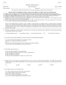 21111 PHYSICS DEPARTMENT MET 1010 Midterm Exam 3