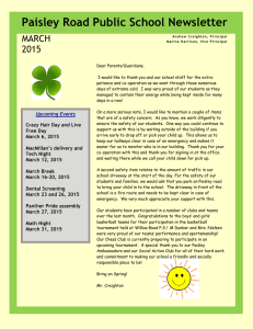 Paisley Road Public School Newsletter MARCH 2015