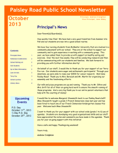 Paisley Road Public School Newsletter October 2013 Principal’s News