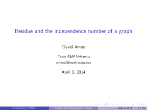 Residue and the independence number of a graph David Amos
