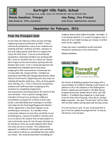 Kortright Hills Public School Newsletter for February, 2016  Wendy Donaldson, Principal