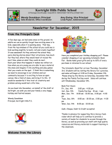Kortright Hills Public School Newsletter for December, 2015 From the Principal’s Desk
