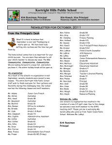 Kortright Hills Public School Newsletter for October, 2011 From the Principal’s Desk