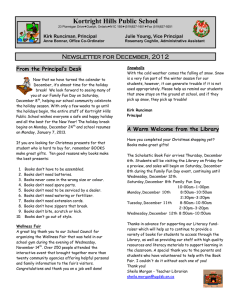 Kortright Hills Public School Newsletter for December, 2012 From the Principal’s Desk