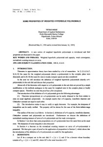 POLYNOMIALS SOME PROPERTIES OF WEIGHTED HYPERBOLIC Department May