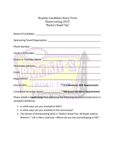Royalty Candidate Entry Form Homecoming 2015 “Rocky’s Road Trip”