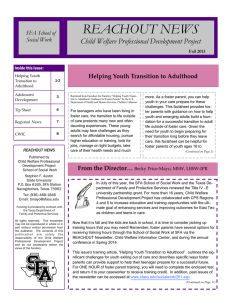 REACHOUT NEWS Child Welfare Professional Development Project Helping Youth Transition to Adulthood