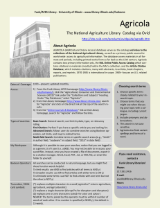 Agricola The National Agriculture Library  Catalog via Ovid About Agricola