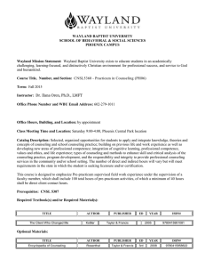 WAYLAND BAPTIST UNIVERSITY SCHOOL OF BEHAVIORAL &amp; SOCIAL SCIENCES PHOENIX CAMPUS