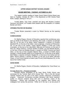 UPPER GRAND DISTRICT SCHOOL BOARD  – TUESDAY, OCTOBER 30, 2012 BOARD MEETING