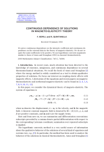 CONTINUOUS DEPENDENCE OF SOLUTIONS IN MAGNETO-ELASTICITY THEORY F. BOFILL and R. QUINTANILLA