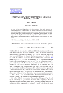 INTEGRAL OBSERVABILITY OPERATORS OF NONLINEAR DYNAMICAL SYSTEMS YURY V. ZAIKA