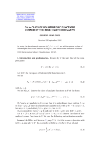 ON A CLASS OF HOLOMORPHIC FUNCTIONS DEFINED BY THE RUSCHEWEYH DERIVATIVE Ᏼ