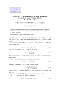 TWO-POINT DISTORTION THEOREMS FOR CERTAIN FAMILIES OF ANALYTIC FUNCTIONS YA¸