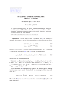 UNIQUENESS OF SEMILINEAR ELLIPTIC INVERSE PROBLEM CHAOCHUN QU and PING WANG