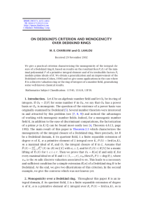 ON DEDEKIND’S CRITERION AND MONOGENICITY OVER DEDEKIND RINGS