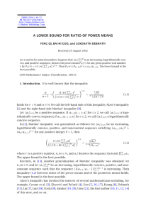 A LOWER BOUND FOR RATIO OF POWER MEANS