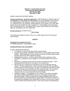 Stephen F. Austin State University Faculty Senate Meeting Minutes 2007 Meeting #363