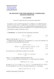 ON UNIVALENT FUNCTIONS DEFINED BY A GENERALIZED S˘ AL˘ AGEAN OPERATOR