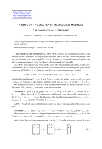 A NOTE ON THE SPECTRA OF TRIDIAGONAL MATRICES