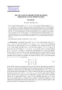 ON THE CLASS OF SQUARE PETRIE MATRICES INDUCED BY CYCLIC PERMUTATIONS