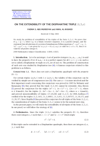 ON THE EXTENDIBILITY OF THE DIOPHANTINE TRIPLE