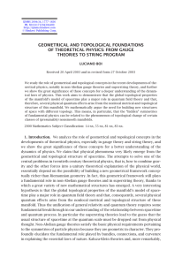 GEOMETRICAL AND TOPOLOGICAL FOUNDATIONS OF THEORETICAL PHYSICS: FROM GAUGE LUCIANO BOI