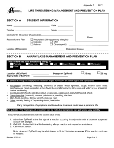 LIFE THREATENING MANAGEMENT AND PREVENTION PLAN SECTION A STUDENT INFORMATION