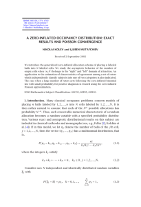 A ZERO-INFLATED OCCUPANCY DISTRIBUTION: EXACT RESULTS AND POISSON CONVERGENCE