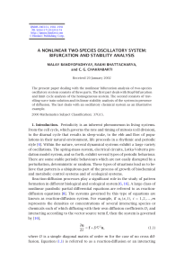 A NONLINEAR TWO-SPECIES OSCILLATORY SYSTEM: BIFURCATION AND STABILITY ANALYSIS