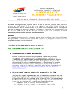 MUNICIPAL ENTITY QUARTERLY NEWSLETTER