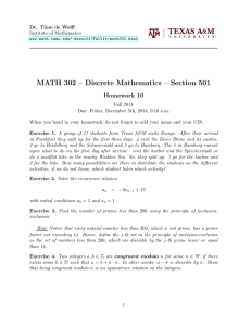MATH 302 – Discrete Mathematics – Section 501 Homework 10
