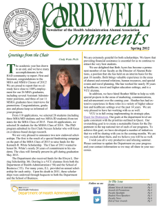 Greetings from the Chair Newsletter of the Health Administration Alumni Association