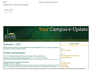 September 1 Campus e‐Update September 1, 2015 STUDENT ANNOUNCEMENTS Holman, Sheryl
