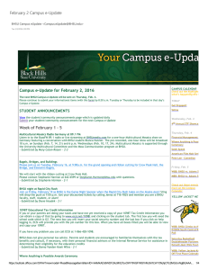 February 2 Campus e‐Update Campus e‐Update for February 2, 2016 STUDENT ANNOUNCEMENTS
