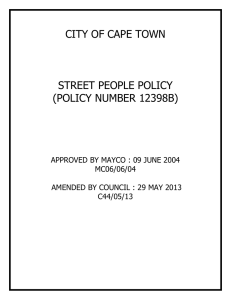 CITY OF CAPE TOWN  STREET PEOPLE POLICY (POLICY NUMBER 12398B)