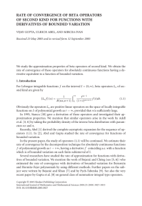 RATE OF CONVERGENCE OF BETA OPERATORS DERIVATIVES OF BOUNDED VARIATION