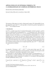 APPLICATION OF AN INTEGRAL FORMULA TO -SUBMANIFOLDS OF COMPLEX HYPERBOLIC SPACE