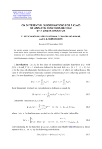 ON DIFFERENTIAL SUBORDINATIONS FOR A CLASS OF ANALYTIC FUNCTIONS DEFINED
