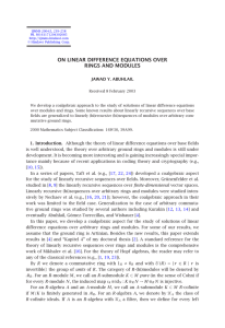 ON LINEAR DIFFERENCE EQUATIONS OVER RINGS AND MODULES JAWAD Y. ABUHLAIL