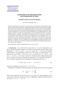 COEFFICIENTS OF PROLONGATIONS FOR SYMMETRIES OF ODEs RICARDO ALFARO and JIM SCHAEFERLE