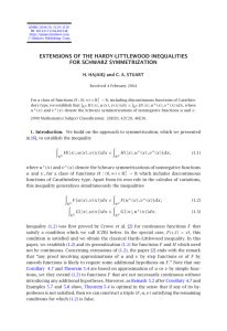 EXTENSIONS OF THE HARDY-LITTLEWOOD INEQUALITIES FOR SCHWARZ SYMMETRIZATION