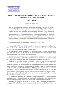 MONOTONICITY AND DIFFERENTIAL PROPERTIES OF THE VALUE FUNCTIONS IN OPTIMAL CONTROL A