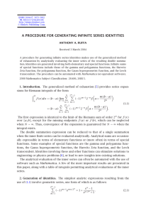 A PROCEDURE FOR GENERATING INFINITE SERIES IDENTITIES ANTHONY A. RUFFA