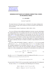 MINIMUM DISTANCES OF ERROR-CORRECTING CODES IN INCIDENCE RINGS A. V. KELAREV