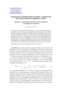 GENERALIZED DISTRIBUTIONS OF ORDER WITH SUCCESS RUNS IN BERNOULLI TRIALS